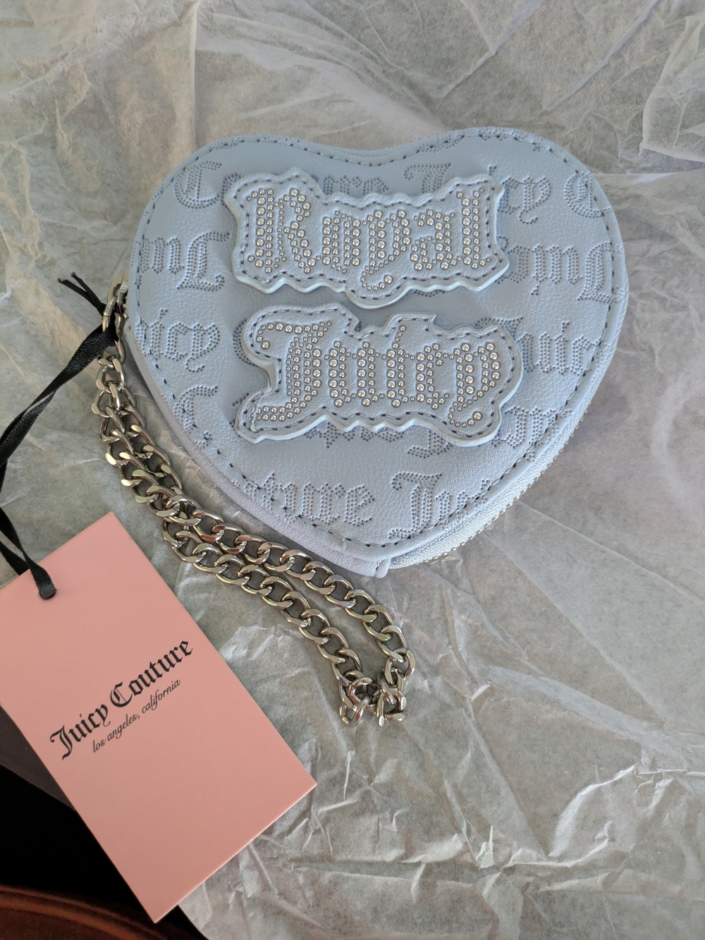 Royal Juicy Couture Powder Blue Heart Mini Crossbody with Chain